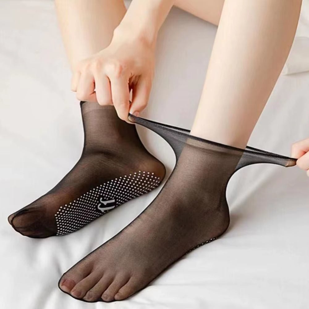 5Pair New Slip-Resistant Massage Bottom Short Stockings Invisible Crystal Silk Socks Non-Marking Silk Sheer Ankle Socks
